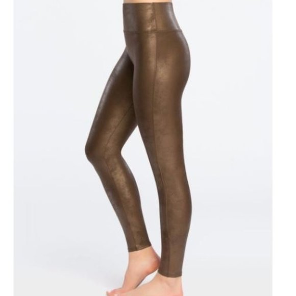 SPANX Pants - Spanx Bronze Metal Faux Leather Leggings Size Medium